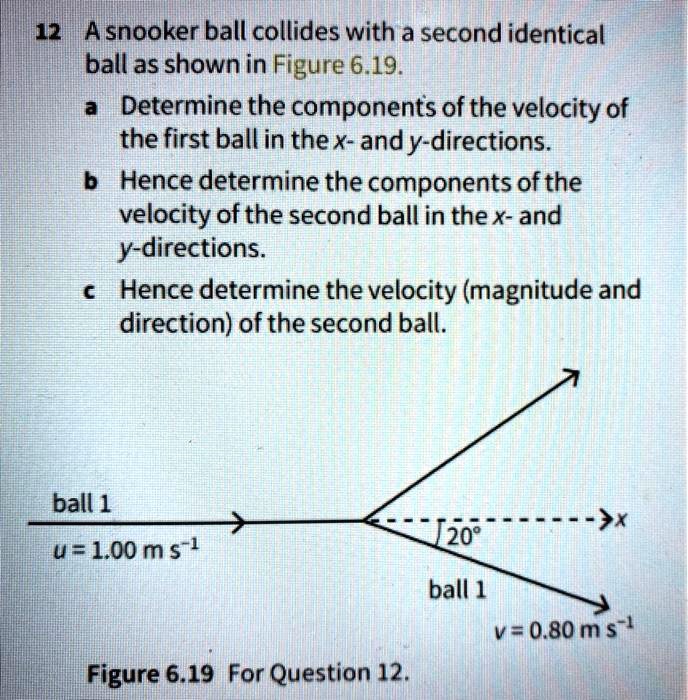 12 A snooker ball collides with a second identical ball as shown in