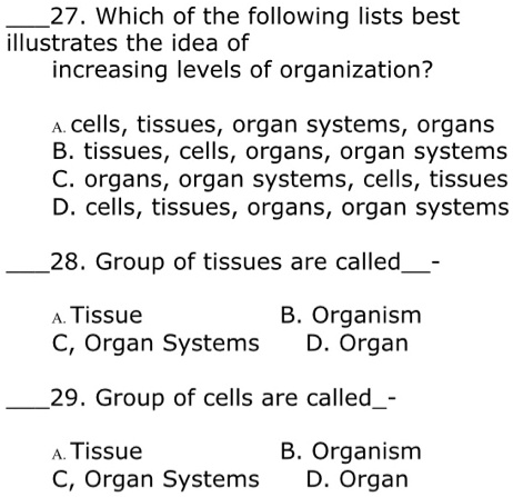 Solved: 27. Which Of The Following Lists Best Illustrates The Idea Of 