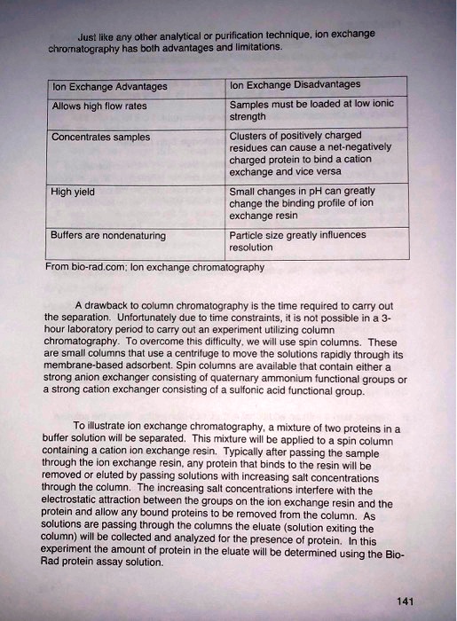 Just like any other analytical purification technique, Ion exchange