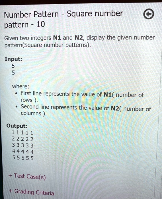 SOLVED: Number Pattern - Square Number Pattern - 10 Given two integers ...