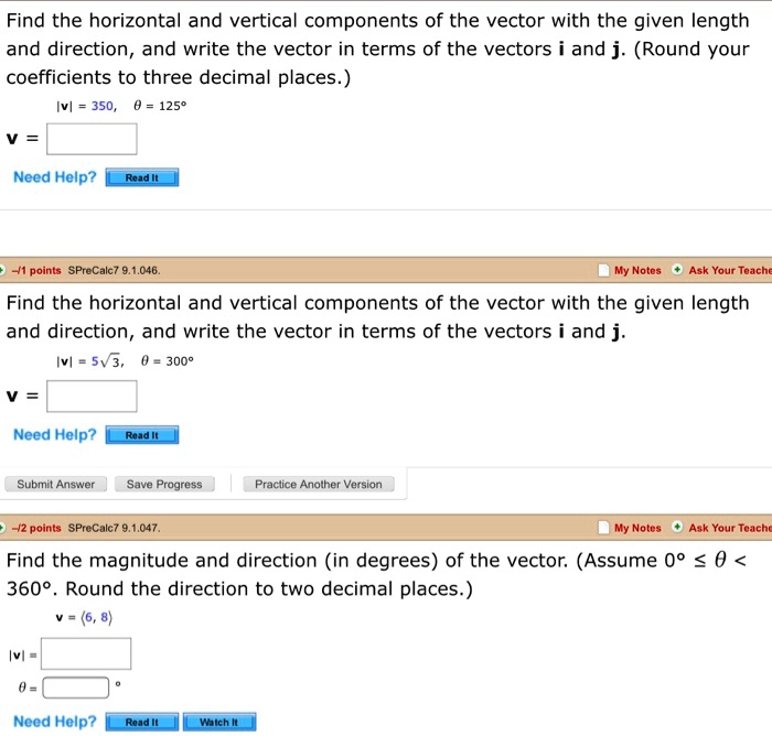 find the horizontal and vertical components of the vector with the ...