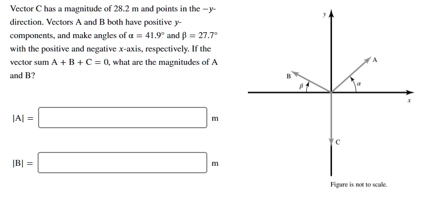 Vector C has a magnitude of 28.2 m and points in the y direction ...