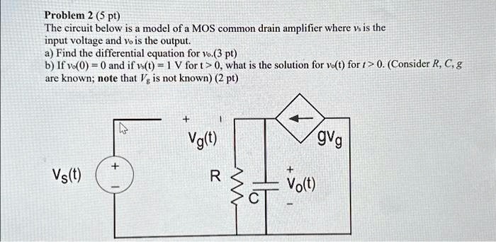 SOLVED: Problem 2 (5 pt): The circuit below is a model of a MOS common ...