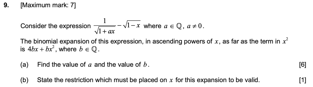 SOLVED: Consider the expression V1-x where a âˆˆ Q, a â‰ 0. +ax The ...