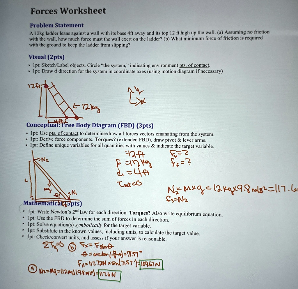 Problem Statement Ladder forces worksheet problem statement a 12kg ladder leans against a wall ...