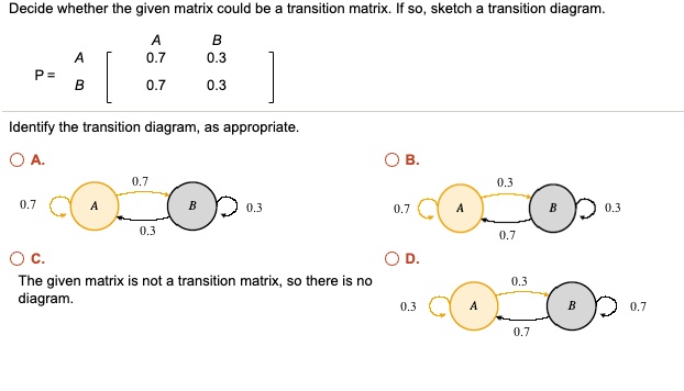 SOLVED: Decide whether the given matrix could be a transition matrix ...