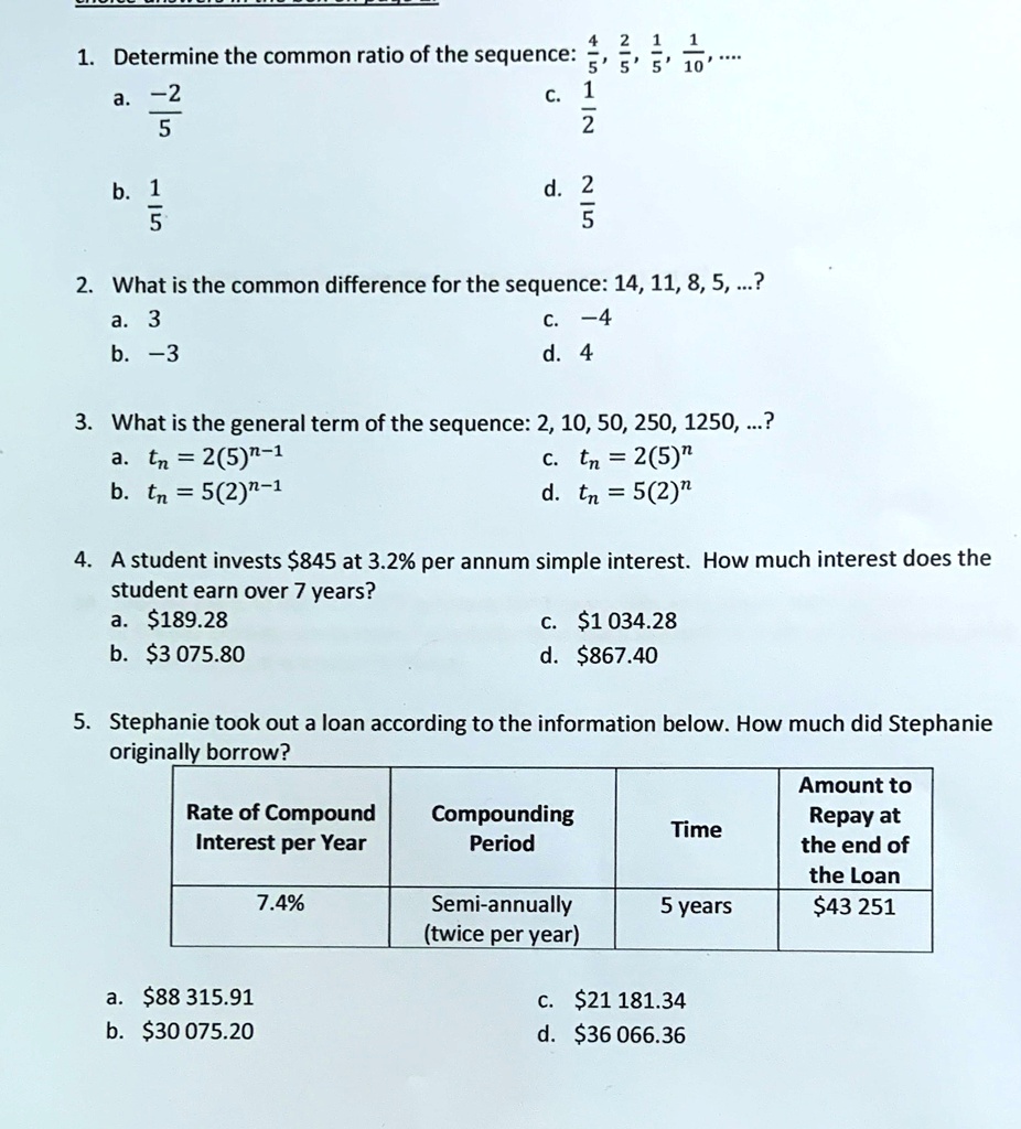 What is the common difference or common ratio of the sequence 2 5 8 11 3?