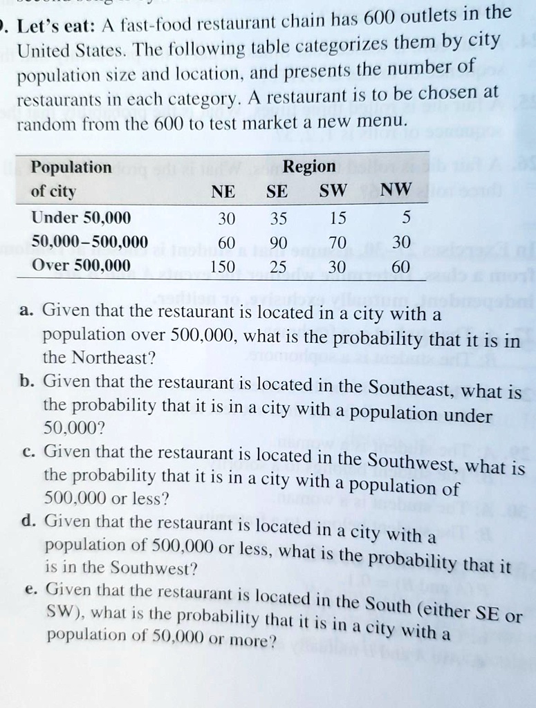 SOLVED Let"s eat A fastfood restaurant chain has 600 outlets in the