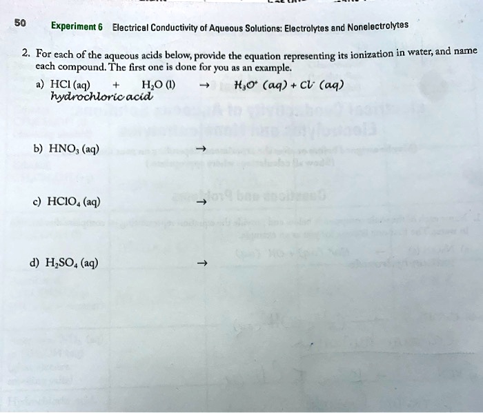 SOLVED50 Experiment Electrical Conductivity of Aqueous Solutions