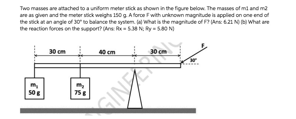 SOLVED: Two masses are attached to a uniform meter stick as shown in ...