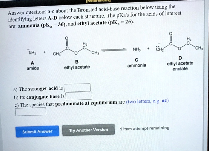 SOLVED 'questions a€ about the Bronsted acidbase reaction below