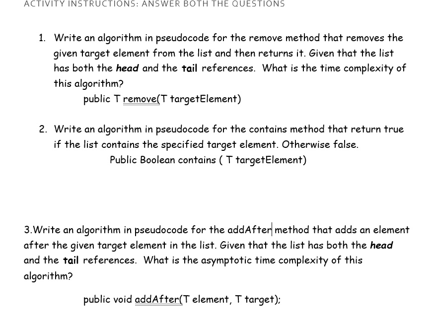 ACTIVITY INSTRUCTIONS: ANSWER BOTH THE QUESTIONS 1. Write an algorithm ...