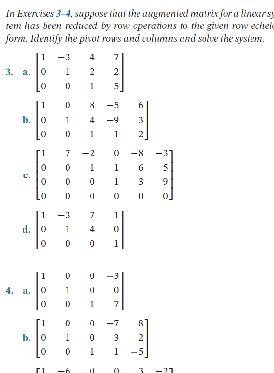 SOLVED: In Exercises 3-4, suppose that the augmented matrix for a ...