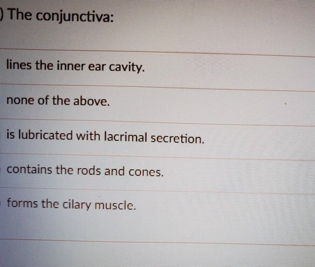 SOLVED The conjunctiva lines the inner ear cavity none of the above