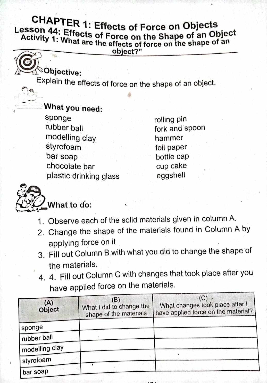 CHAPTER 1: Effects of Force on Objects Lesson 44: Effects of Force on ...