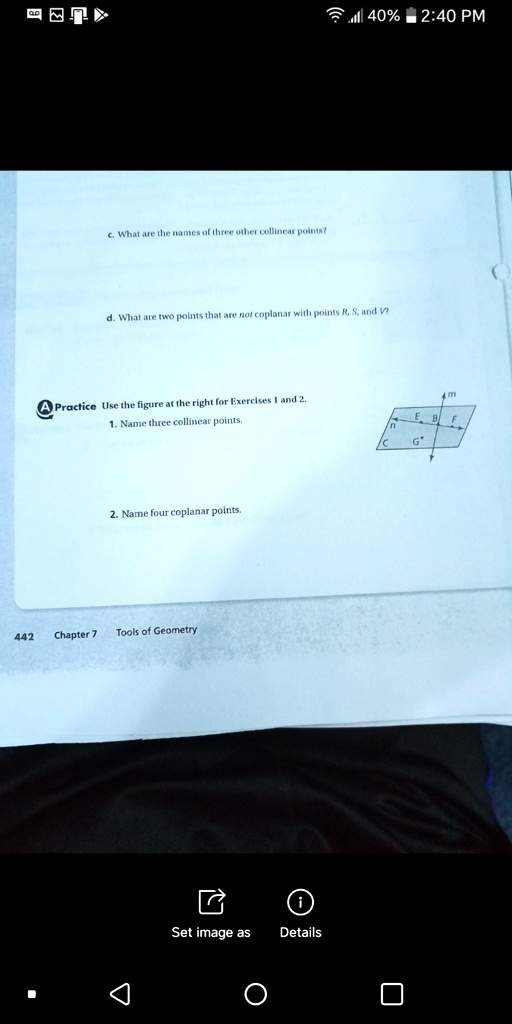 40 240 pm 8bo ot tltee ulwneolllte m neiuta whut vu wlat ale so uolnts that a not coplan u guli an proctice msc hpire rlght for fxetcisis name three collinear points namc four coplanar puint 17492