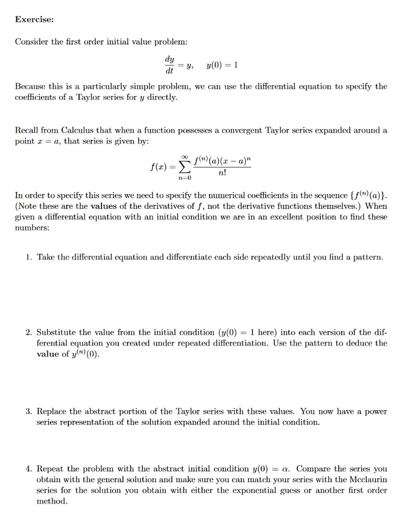 exercise consider the first order initial value problem o because this ...