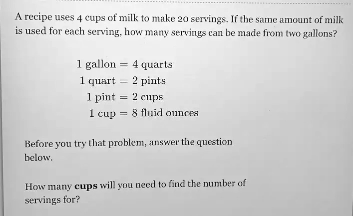 Solved: A Recipe Uses Cups Of Milk To Make If [algebra] , 51% OFF