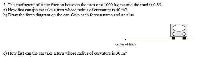 SOLVED: 2. The coefficient of static friction between the tires of a ...