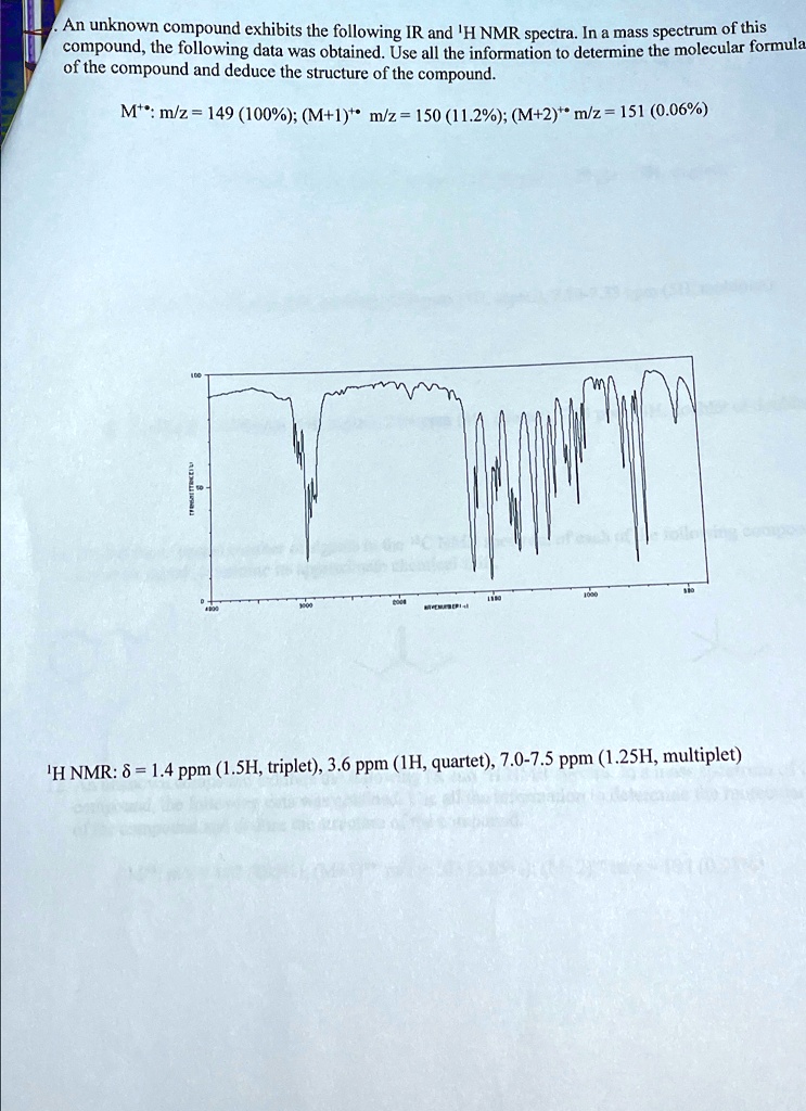 SOLVED: An unknown compound exhibits the following IR and ^(1)H NMR ...