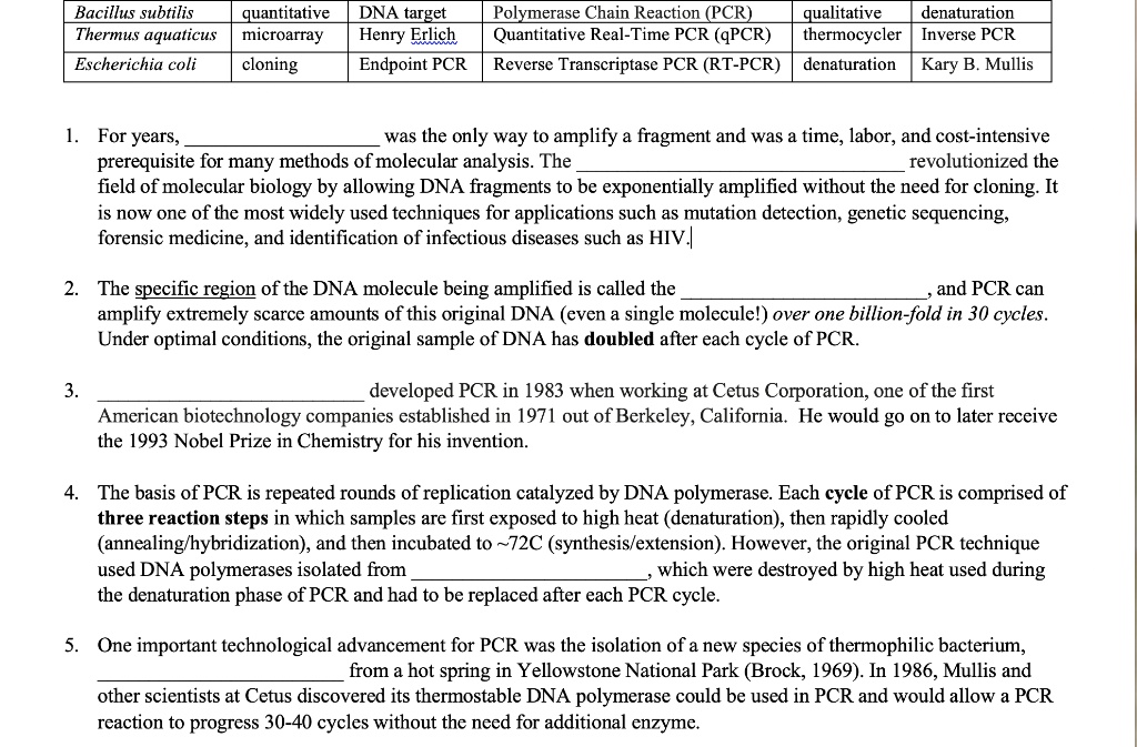 SOLVED Bacillus subtilis, Thermus aquaticus, Escherichia coli, DNA