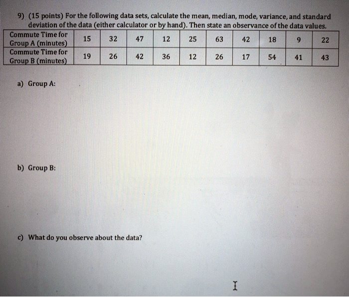 Solved Points For The Following Data Sets Calculate The Mean