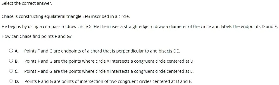 select tne correct answer chase is constructing equilateral triangle ...