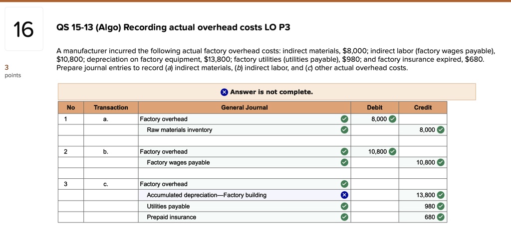 16 3 points QS 15-13 (Algo) Recording actual overhead costs LO P3 