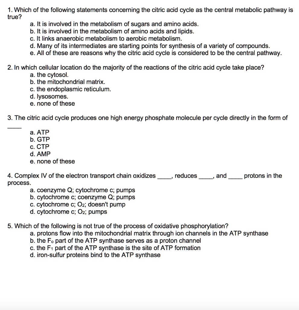 Which Of The Following Statements Regarding Metabolism Is False SOLVED: 1. Which of the following statements concerning the citric acid