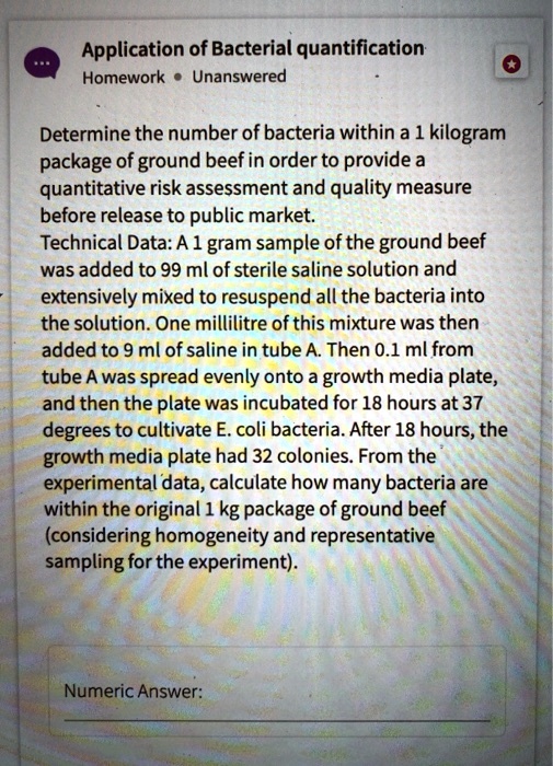 Application of Bacterial Quantification Homework Unanswered Determine