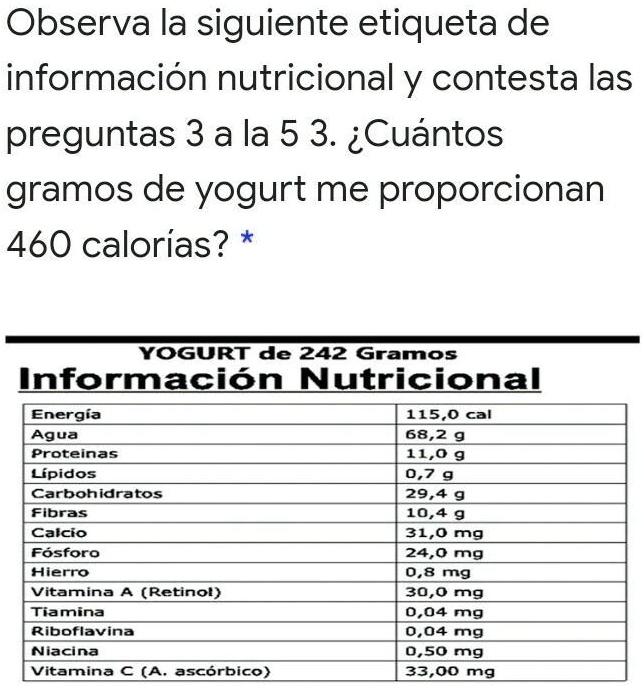 etiqueta nutricional del yogur danimals