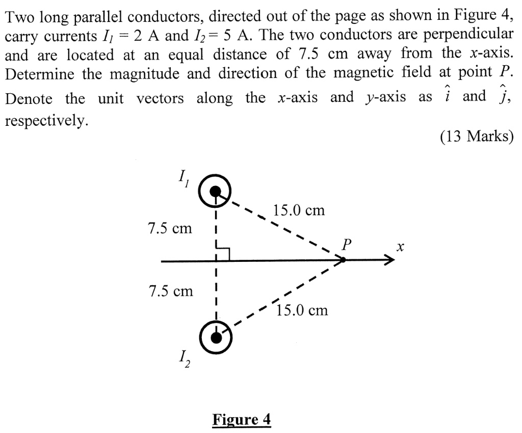 two long parallel conductors directed out of the page as shown in ...