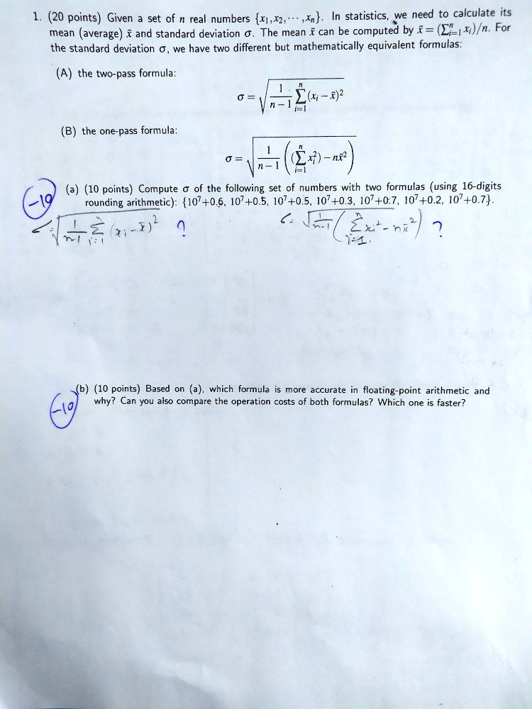 SOLVED 1, (20 points) Given set of n real numbers {X1,X2; Xn}_ In