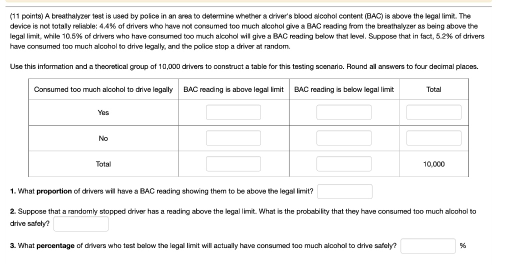SOLVED A breathalyzer test is used by police in an area to determine