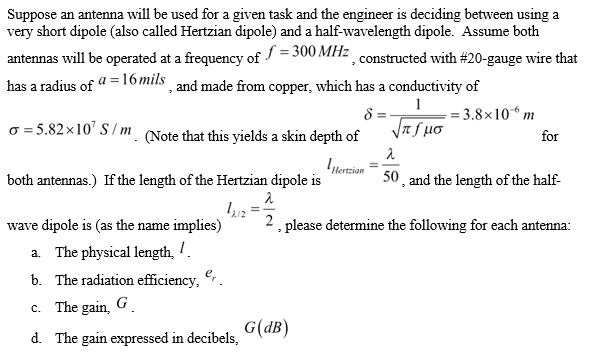 SOLVED: Suppose antenna will be used for given task and the engineer is ...