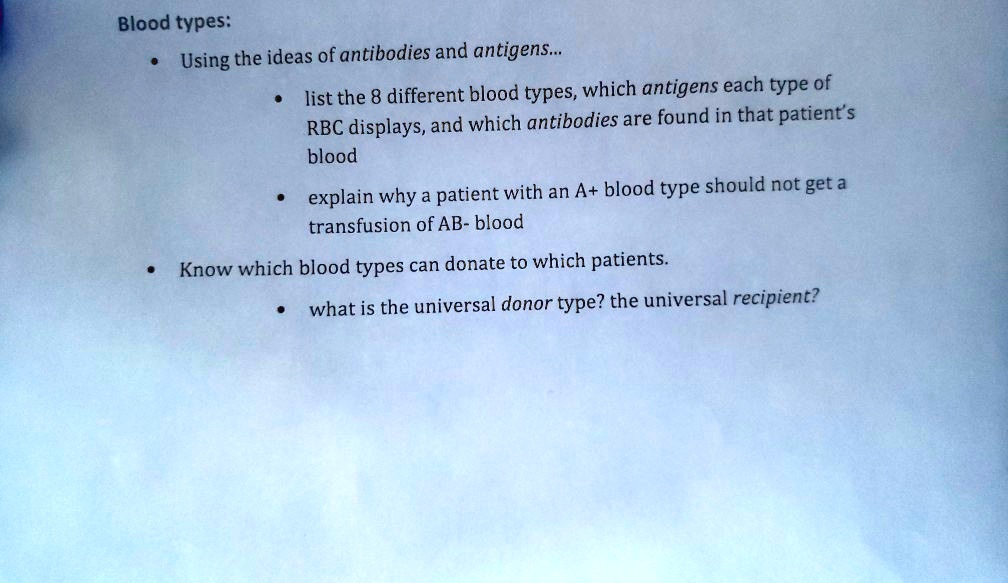 SOLVED Blood types Using the ideas of antibodies and antigens list