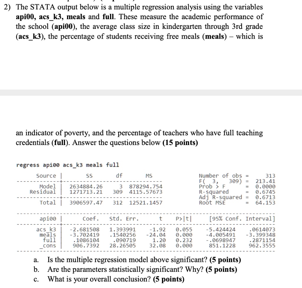 2 the stata output below is a multiple regression analysis using the ...
