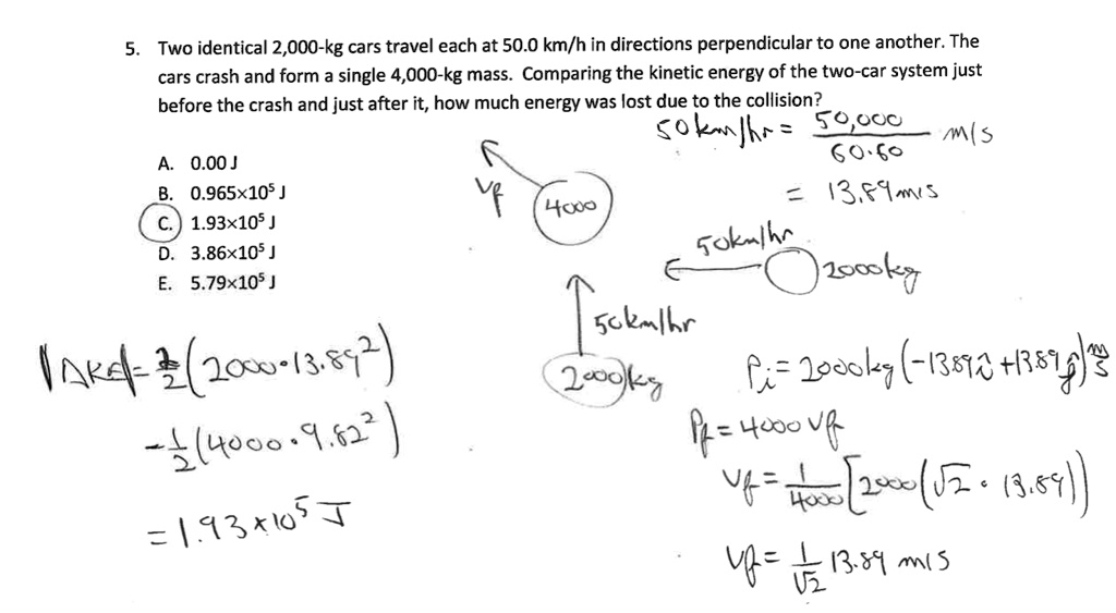SOLVED Two identical 2,000kg cars travel each at 50.0 km/h in