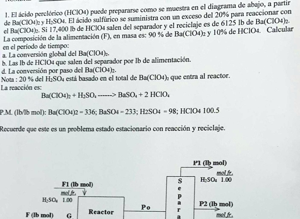 SOLVED: Texts: 1. El ácido Perclórico (HClO4) Puede Prepararse Como Se ...