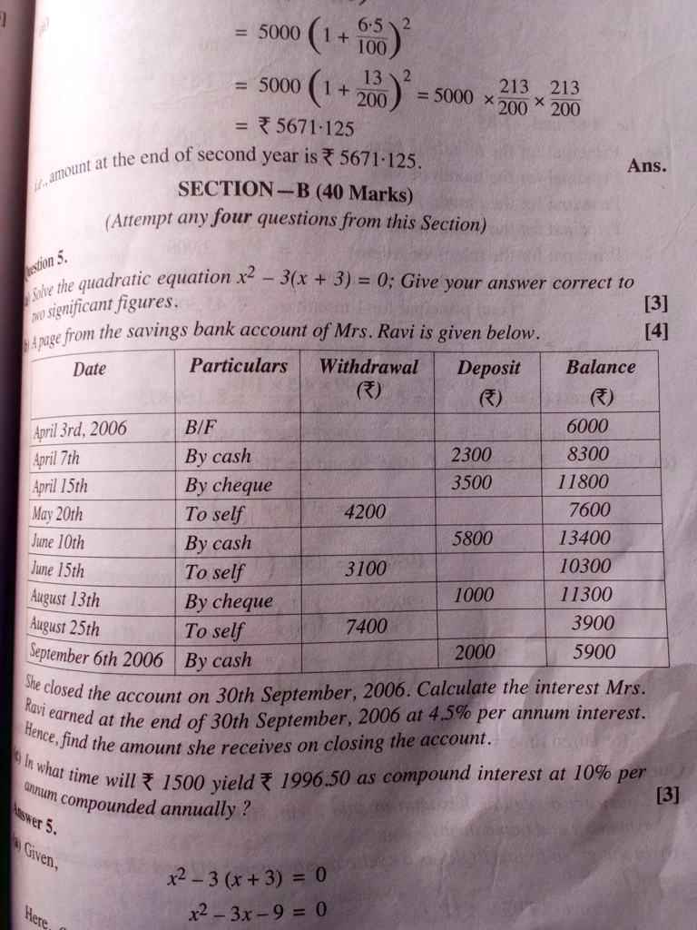 SOLVED Question 5 b A page from the savings account of Mrs Ravi