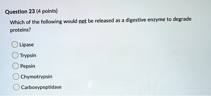 SOLVED: Question 23 (4 points) Which of the following would not be ...