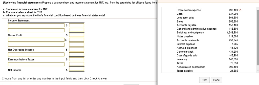 Reviewing Financial Statements) Prepare A Balance Sheet And Income ...