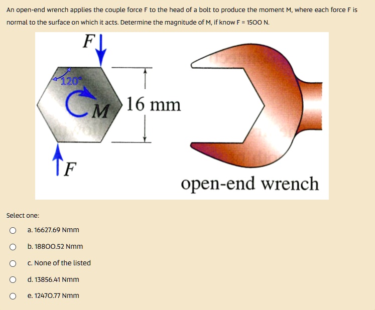 SOLVED An openend wrench applies the couple force F to the head of a