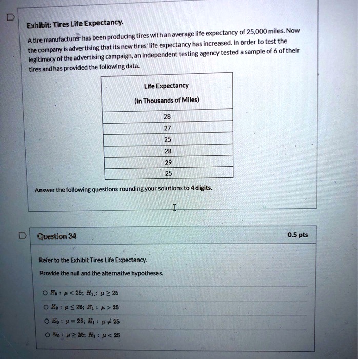 SOLVED Exhibit Tires Life Expectancy tires with an average life