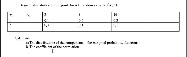 SOLVED: A given distribution of the joint discrete random variable (X,Y ...