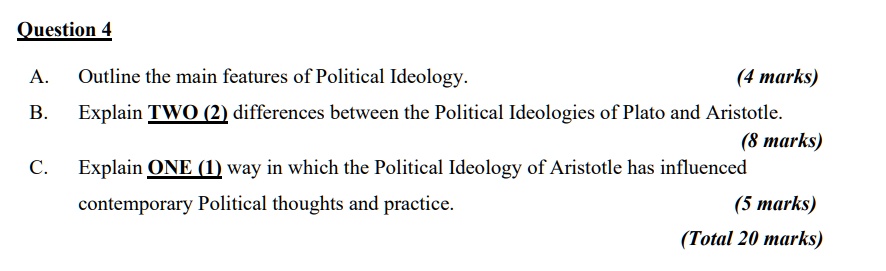 SOLVED: Question 4 A. Outline The Main Features Of Political Ideology ...