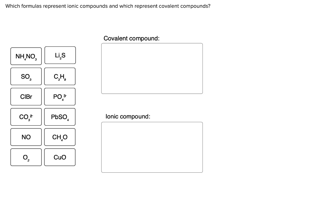 SOLVED: Which formulas represent ionic compounds and which represent ...