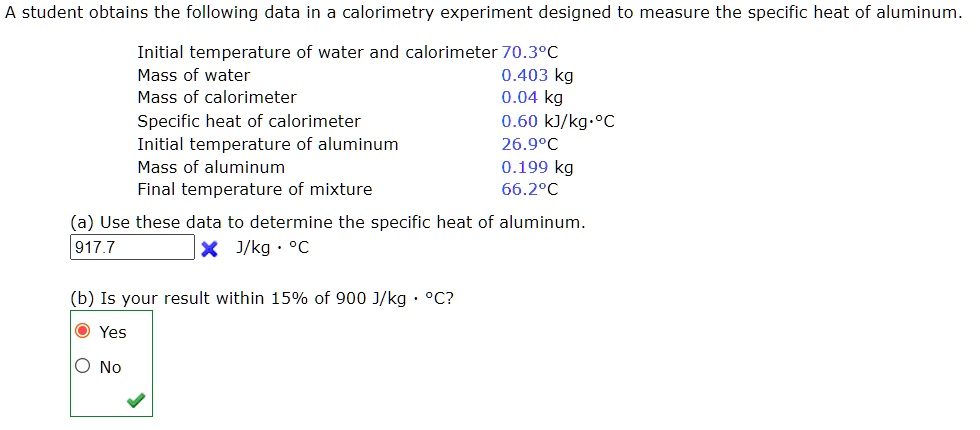 SOLVED: A student obtains the following data in a calorimetry ...