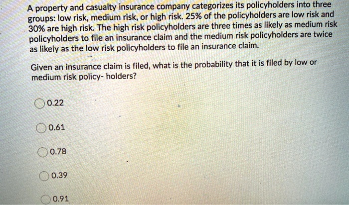 SOLVED: A Property And Casualty Insurance Company Categorizes Its ...