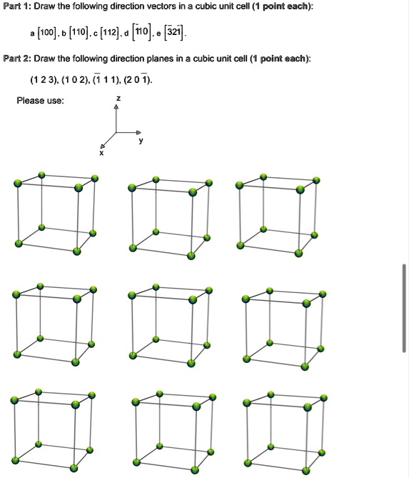 Part 1: Draw the following direction vectors in a cubic unit cell: a ...